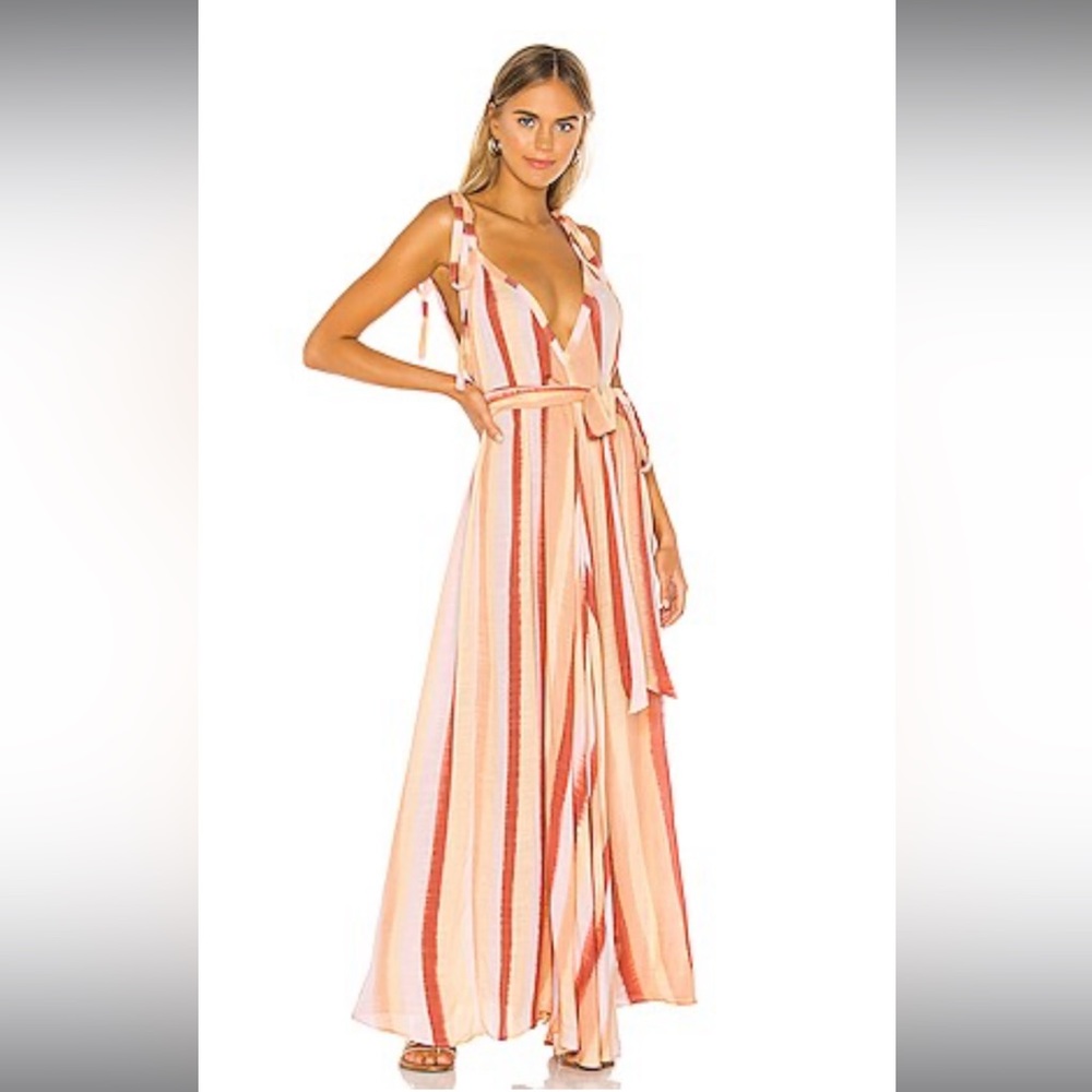 NWT - Indah brand Vivian Modern Goddess Maxi Dress in Sunrise Stripe